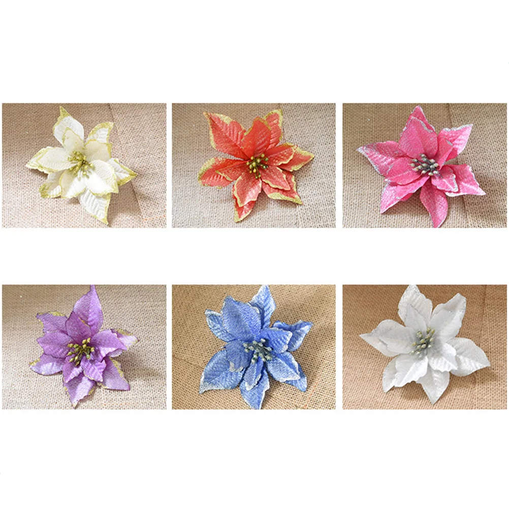 

24pcs Christmas Flower Decorations Pink Glitter Artificial Flowers For Christmas Tree Wedding Fake Flower Ornament Simulation