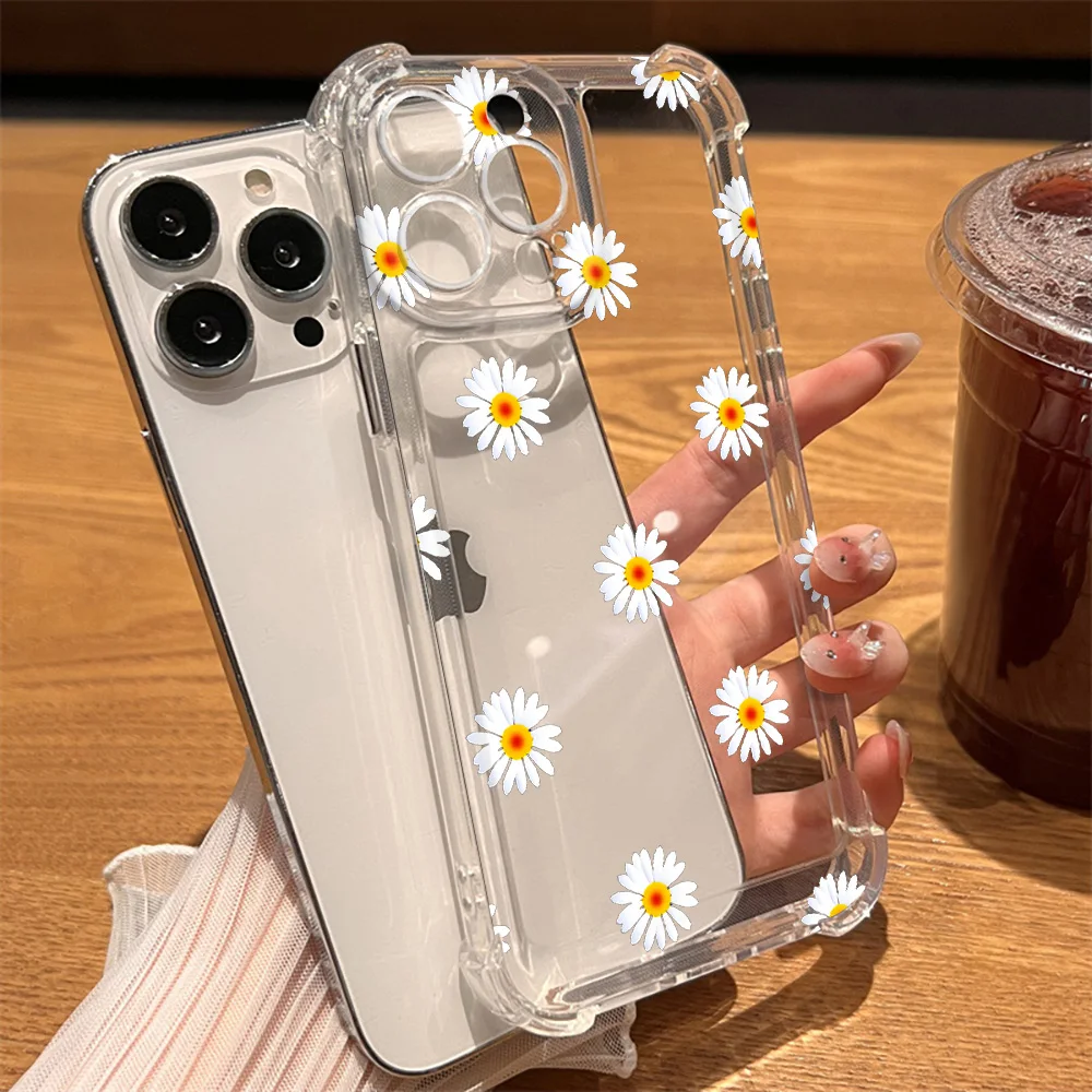 Daisy Phone Case for iPhone 15 14 13 ProMax XR XS Max 7 8 Plus SE 12 11 Luxury Shockproof Hard Back Transparent Cover Carcasa