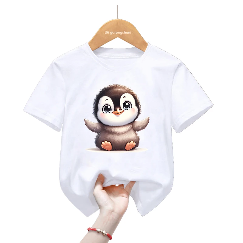 Bayi Penguin hewan dicetak kaus untuk anak perempuan/laki-laki Harajuku Kawaii pakaian anak-anak musim panas lengan pendek T-Shirt pakaian anak-anak