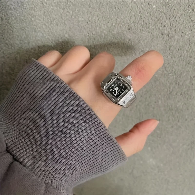 1PC minimalist square fashion punk watch ring watch versatile niche couple finger watch mini hour