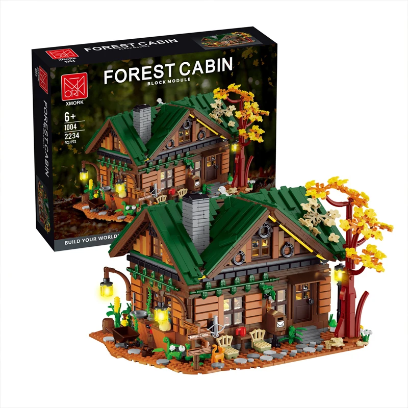 2234pcs MOC Street View Forest Cabin Building Blocks Assembling Wooden House Bricks Construction Model Toys for Boys Gift Set