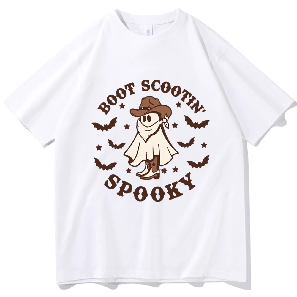 Boot Scoot Spooky Shirt Western Ghost Shirt Retro Halloween Design Shirt Western Halloween Unisex O-Neck Short Sleeve Shirts