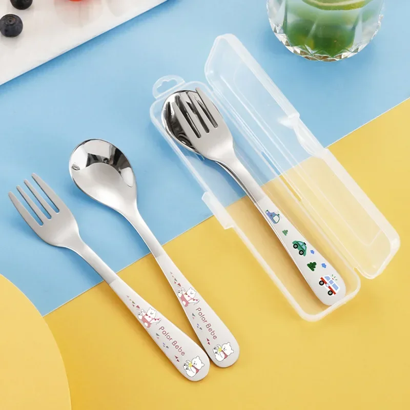 Economic Spoon Fork Set Cartoon Children Kid Cutlery Travel Camping Tableware Ice Cream Dessert Scoop Stainless Steel Dinnerware