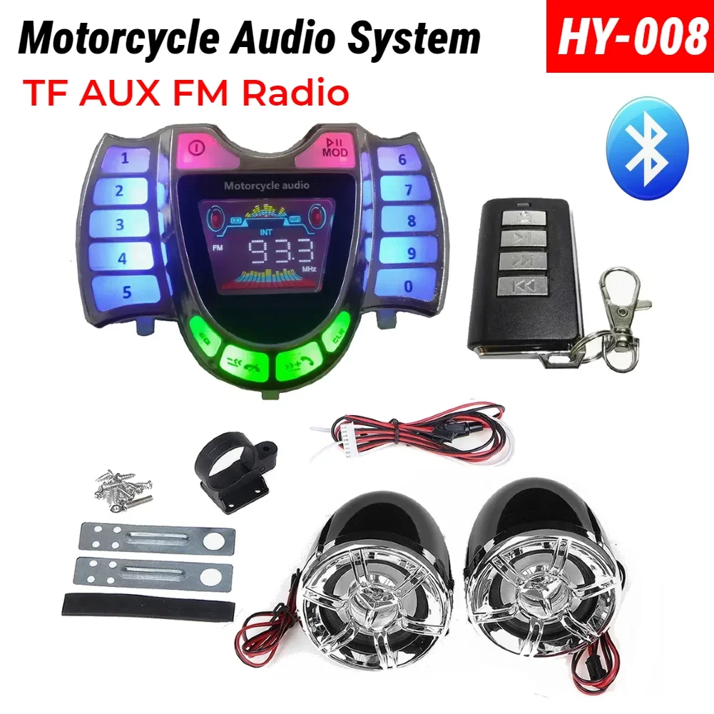 HY-008 Bluetooth Motorcycle Stereo Speaker Audio System Waterproof Handsfree TF AUX FM Radio USB Fast Charger