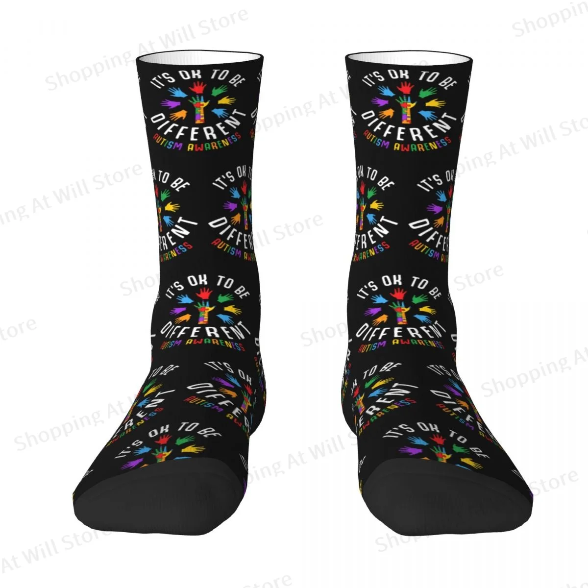 It's Okay To Be Different Autism Awareness Support Puzzle Hands Unisex Winter Socks Fun printing Socks Street Style Crazy Sock