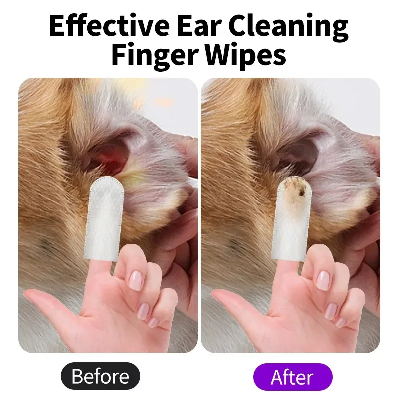 50 PCS Pet Cleaning Products  Ear Cleaning Wipes  Ear Care Fingertips  Ear Mite Removal  Cat and Dog Ear Cleaning Pet Products