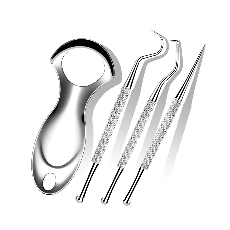 Mini Stainless Steel Tongue Scraper Toothpick Set Tongue Coating Teeth Cleaning Bad Breath Removal Oral Hygiene Care Supplies