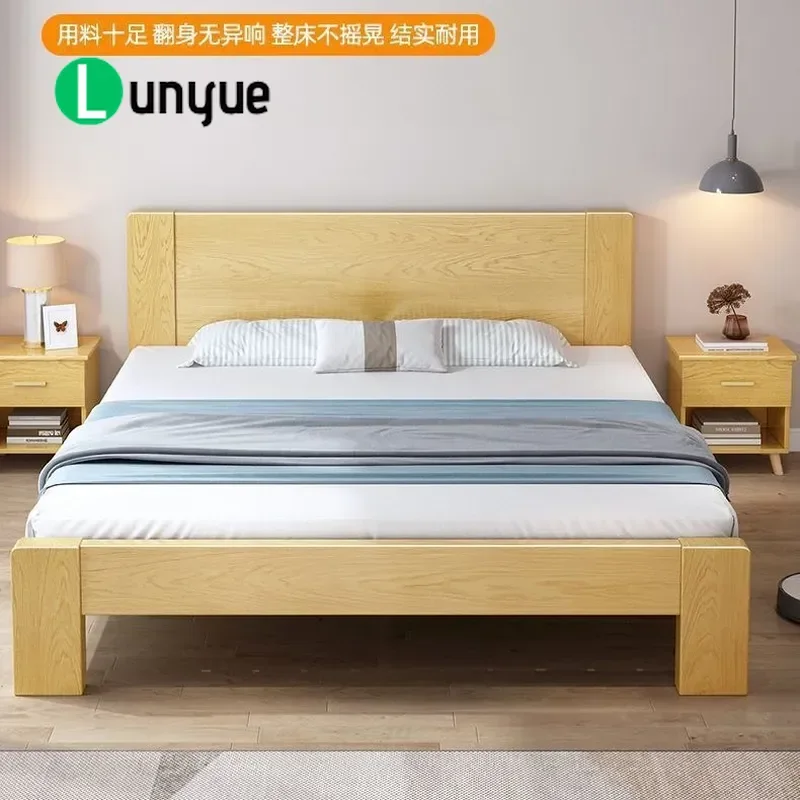 For Full Solid Wood Bed Modern Simple Rubber Wood Double Master Single Childrens Bed Frame Durable Natural Finish Bedroom