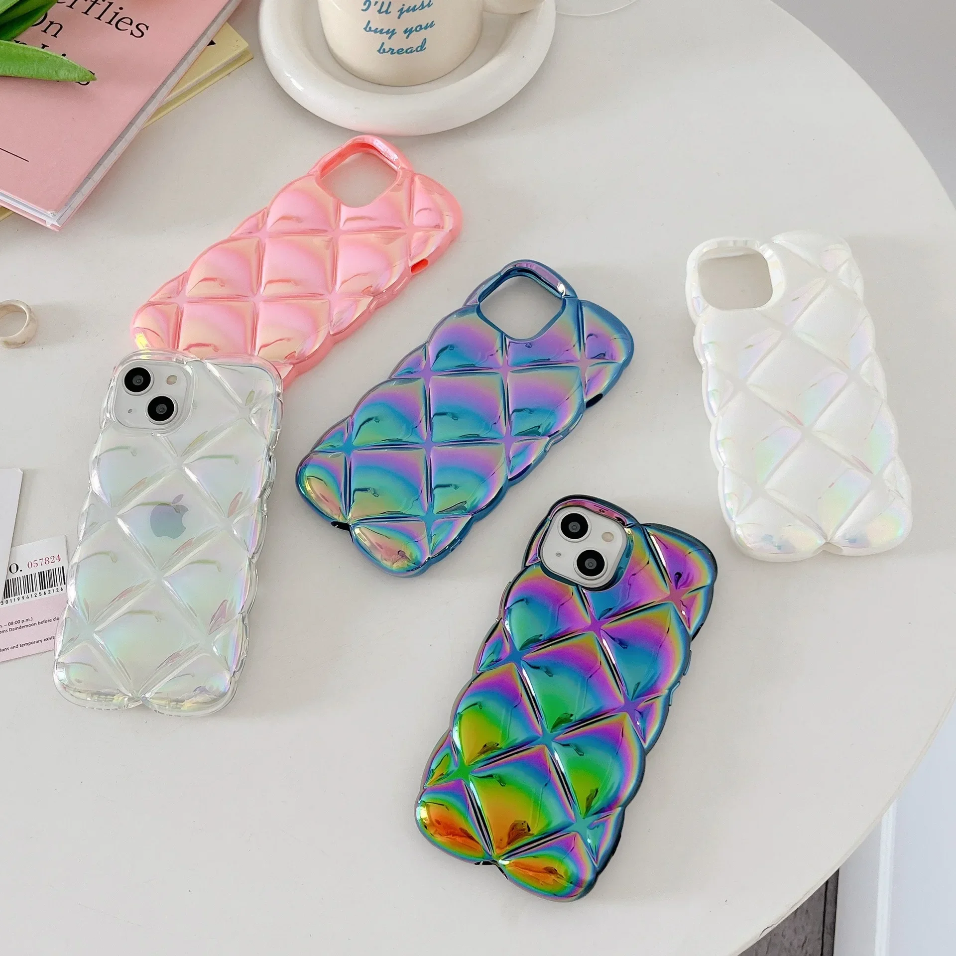 Diamond grid Plating laser pop Phone Case For iPhone 16 15 14 13 12 11 Pro Max 15 16 Plus Case Cute luxury Shockproof Soft Cover image 5