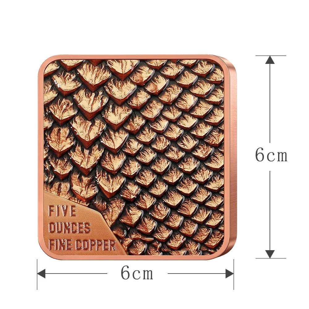 5oz .999 Fine Copper Square Gold Dragon Sunrise Mountain Valley Wing Scale Armor Glowing Fantasy Colorized Art Desk Decor Gift