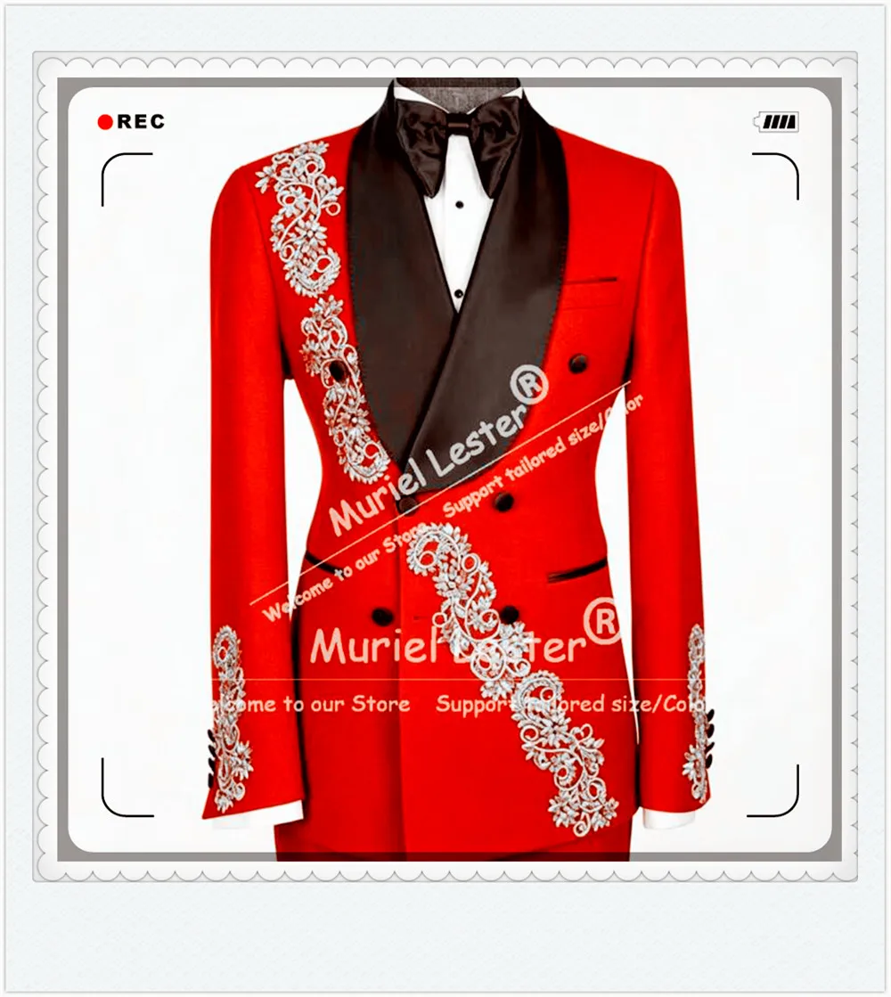 

Exclusive Siut Men For Wedding Black Shawl Label Prom Blazer Customized Gold Beaded Stones Jacket Pants 2 Pieces Groom Tuxedos