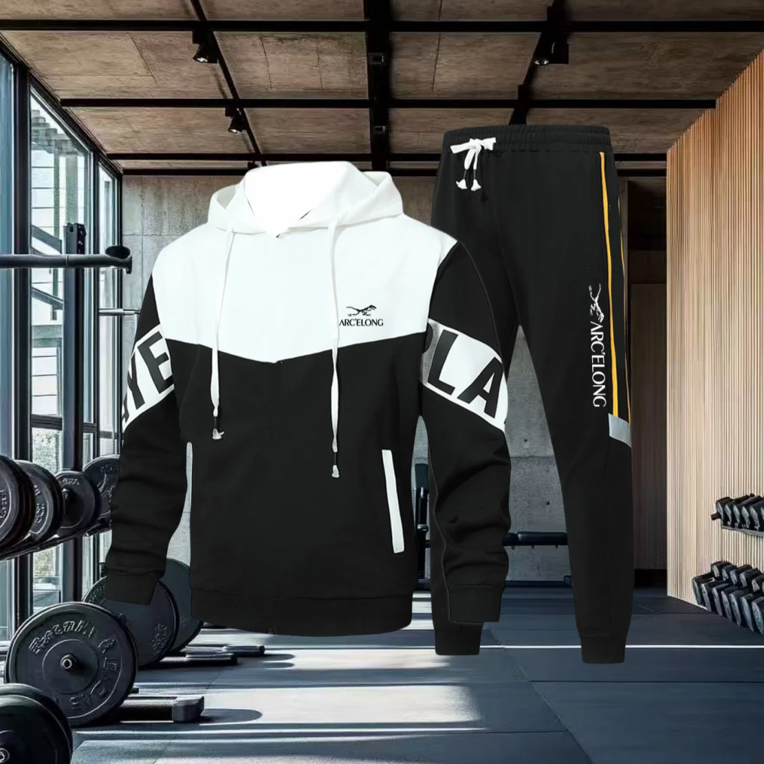 

Hot-selling Autumn and Winter High-quality Men's Casual Hoodie Set Black and White Printing Sports Comfortable Fashion Set