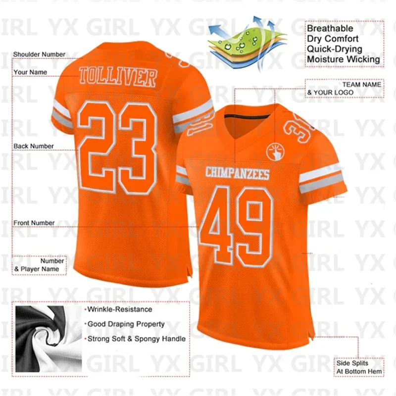 Custom Orange White-Gray Mesh Authentic Football Jersey Personlized Team name and you name number V-Neck Football T-Shirts