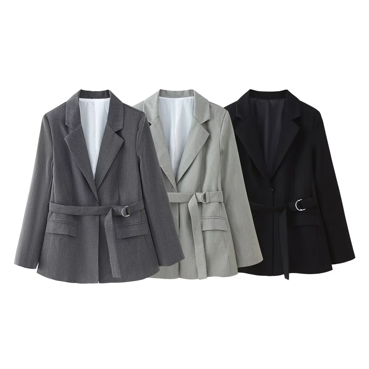 

Women's Slim Fit Casual Fashion Suit Jacket Solid Color with Belt Autumn New Wholesale from C16388
