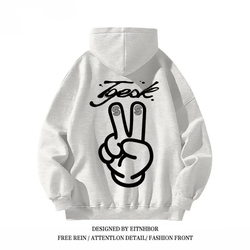 سويت شيرت بقلنسوة سميك مخملي مطبوع عليه بير أمريكان، تصميم عصري