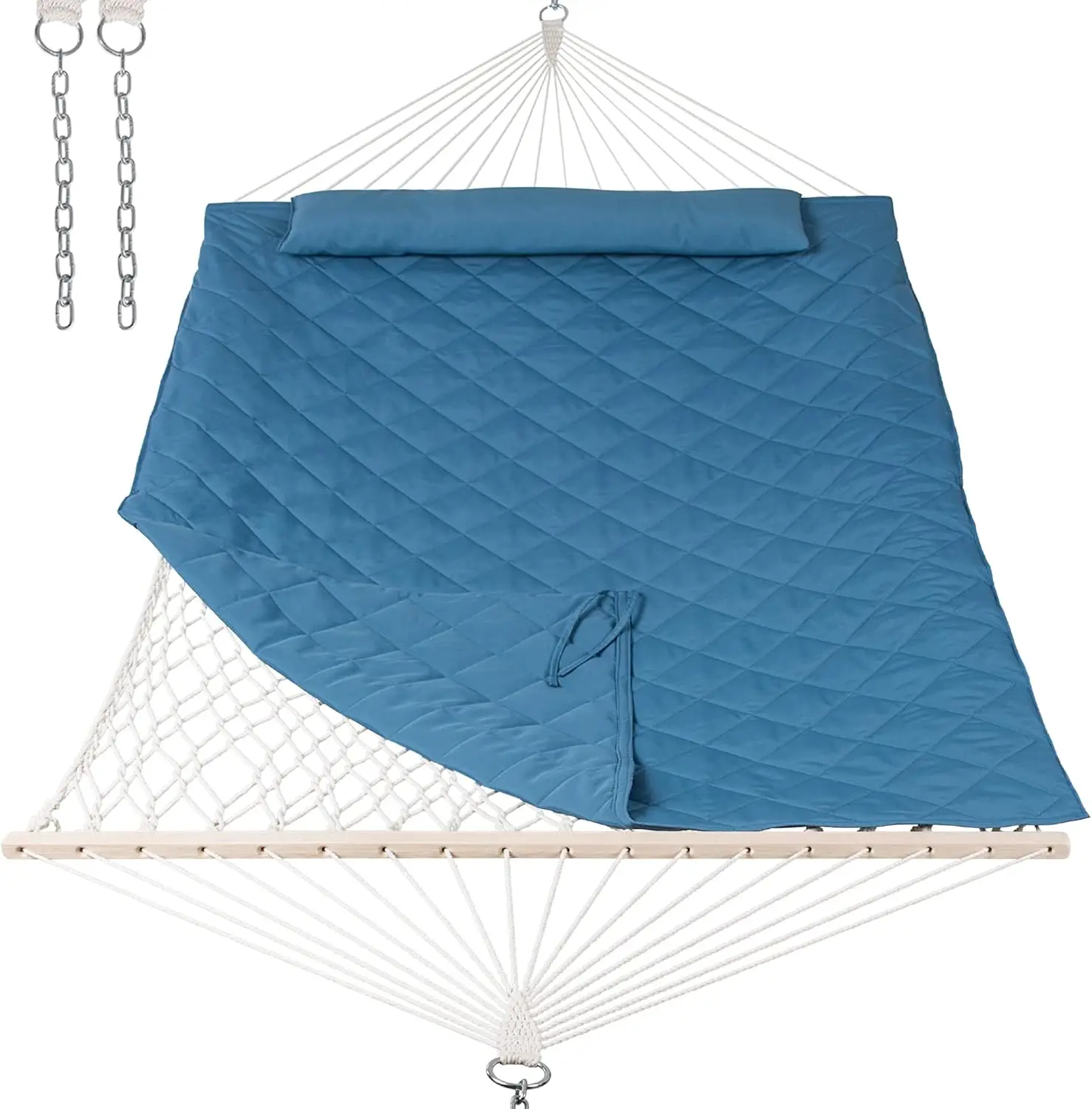

2-Person Hammock with Detachable Pad and Pillow, 450 LBS Capacity, Blue for Outdoor Relaxation