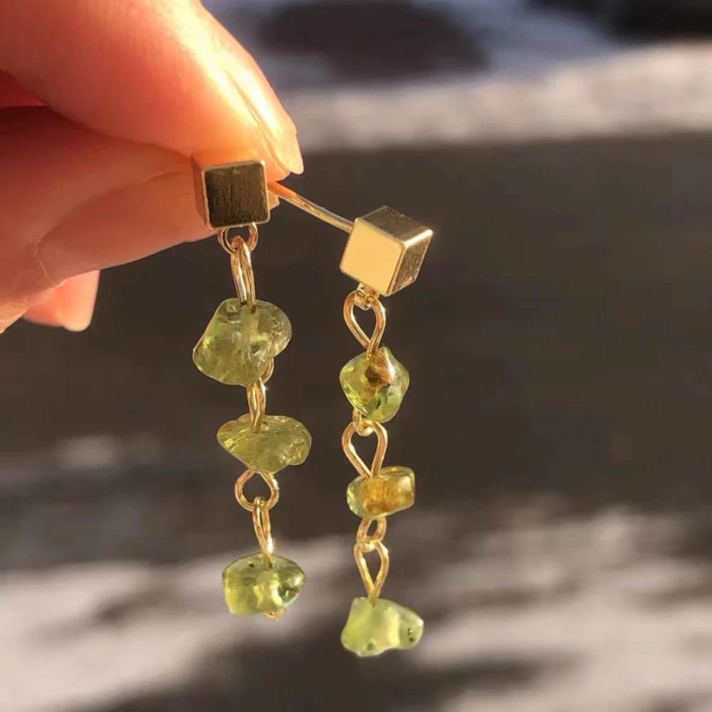 Mặt Đá Peridot Thiên Bông Tai Handmade Peridot Bông Tai Nữ Đơn Giản Thời Trang Phụ Kiện Trang Sức Tháng 8 Sinh Tử Phù Bông Tai