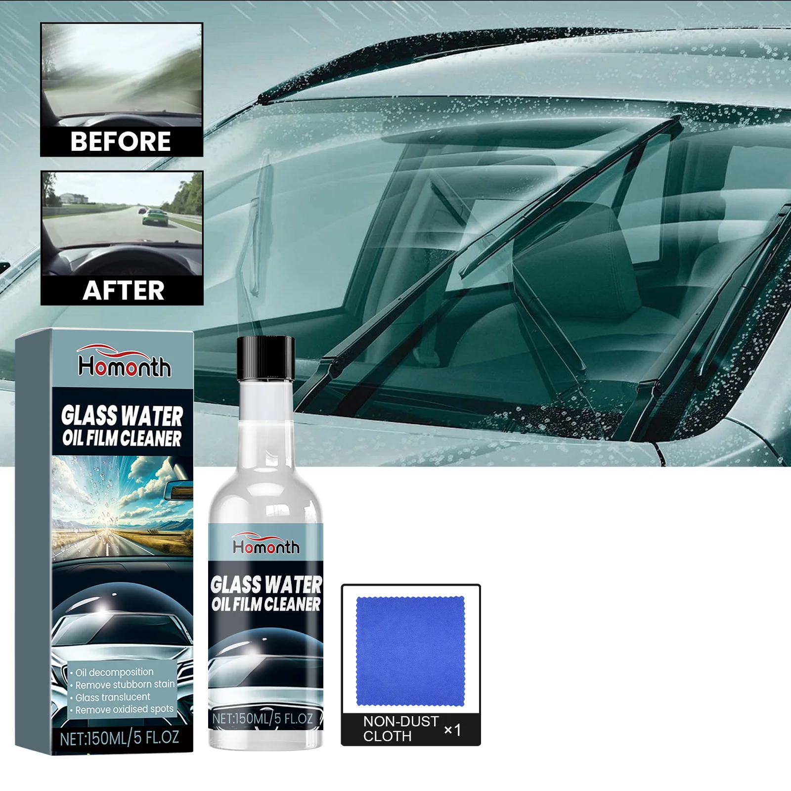 Homonth الزجاج زيت الماء فيلم الأنظف الزجاج الأمامي النفط فيلم الأنظف البقع النفط فيلم الأنظف 2 قطعة