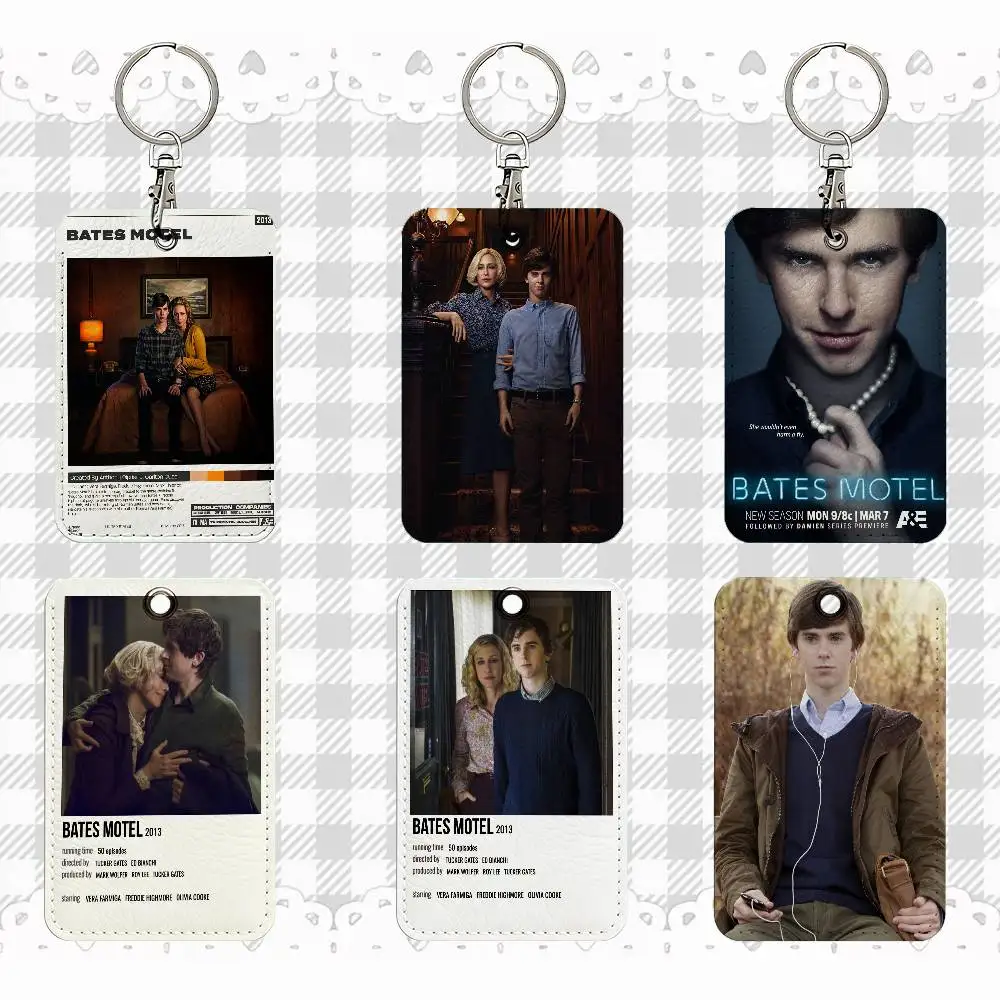 

Bates Motel Movie Art Шелковый прямоугольный чехол для удостоверения личности Брелок для ключей Сумка для ключей Кольцо для ключей Кожаный держатель для карт Брелок для ключей Доступ