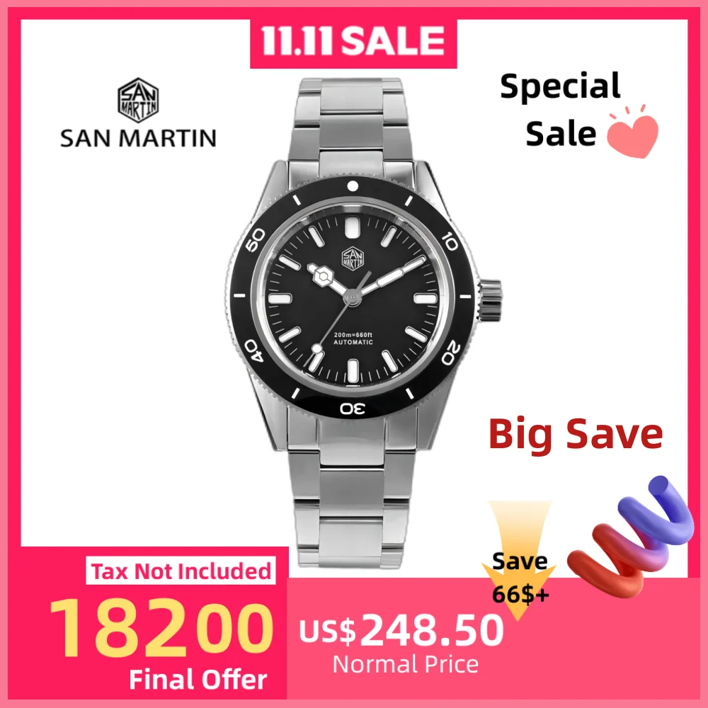 

San Martin 39.5mm YN55 Diving Watch For Men Automatic Wristwatch 20Bar Sapphire Glass BGW-9 Luminous Coating SN0051-2