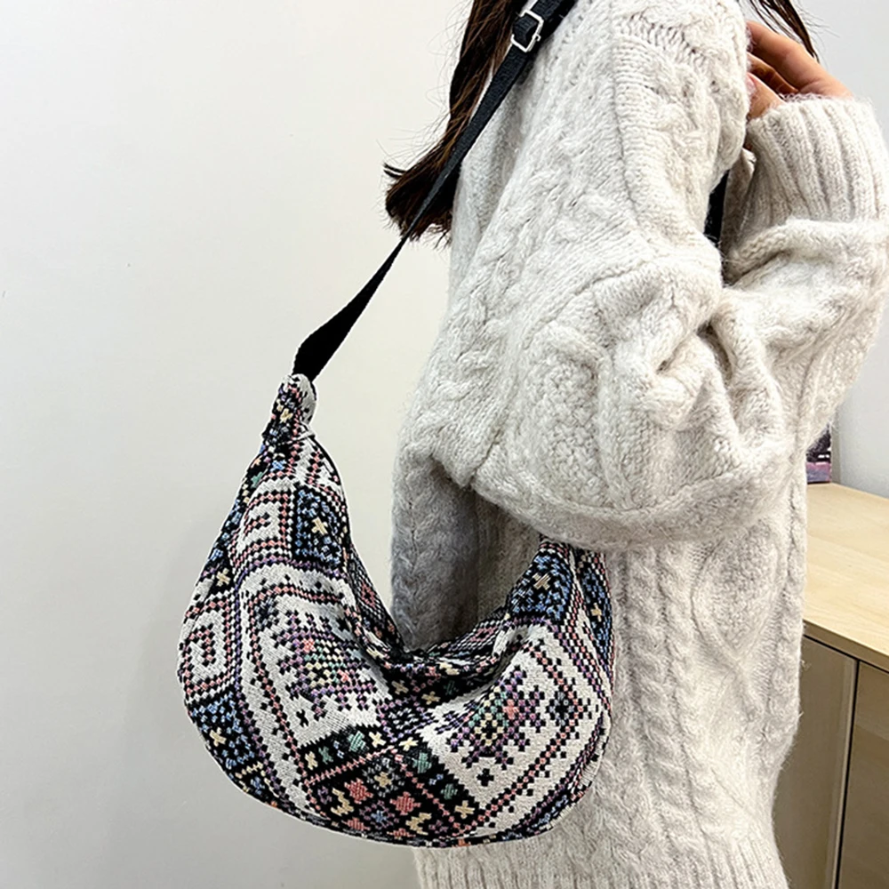 

Simple Vintage Ethnic Style Crossbody Bags Large Capacity Casual Bohemian Messenger Bag Cloth Geometric Tote Bag Women