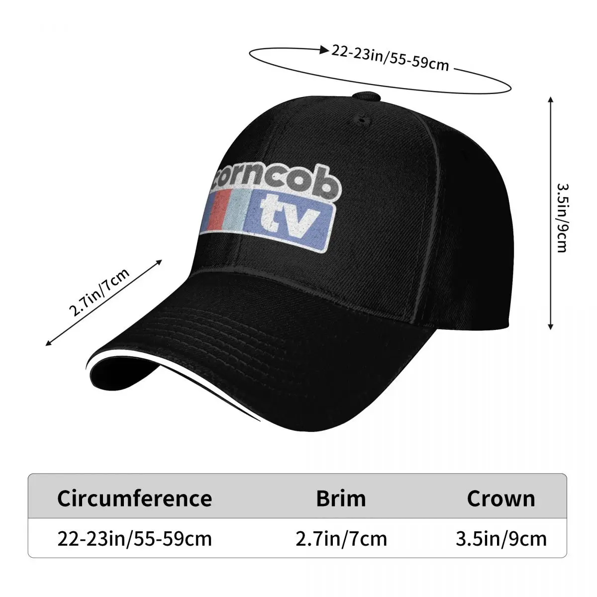 corncob tv vintage Baseball Cap men's big size hat Anime black Male hat For Man Women's