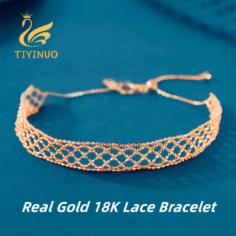 

TIYINUO Authentic 18K Real Gold AU750 Lace Bracelet Adjustable Romantic Luxury Present Exquisite Gift For Woman Fine Jewelry