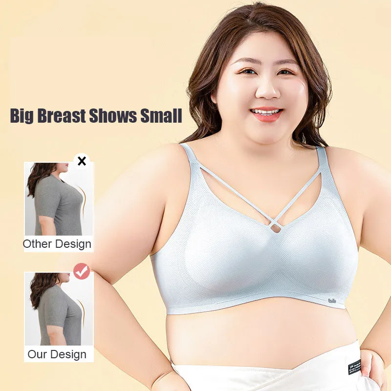 M-6XL For 40-120kg Plus Size Women Bra Fixed Full Cup Big Chest Show Small Breathable Wireless Underwear