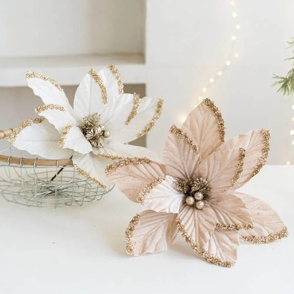 جديد النسيج البلاستيك عيد الميلاد الزهور الاصطناعية DIY الديكور 30 سنتيمتر ورد صناعي الحلي بريق البونسيتة عيد الميلاد #4