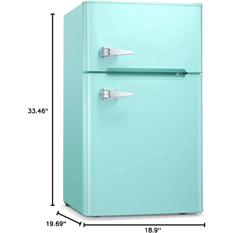 ثلاجة صغيرة مدمجة على شكل نجمة القطب الجنوبي، فريزر منفصل، ثلاجة صغيرة مزدوجة ببابين قابلة للتعديل وقابلة للإزالة ريترو 3.2 قدم مكعب، أخضر