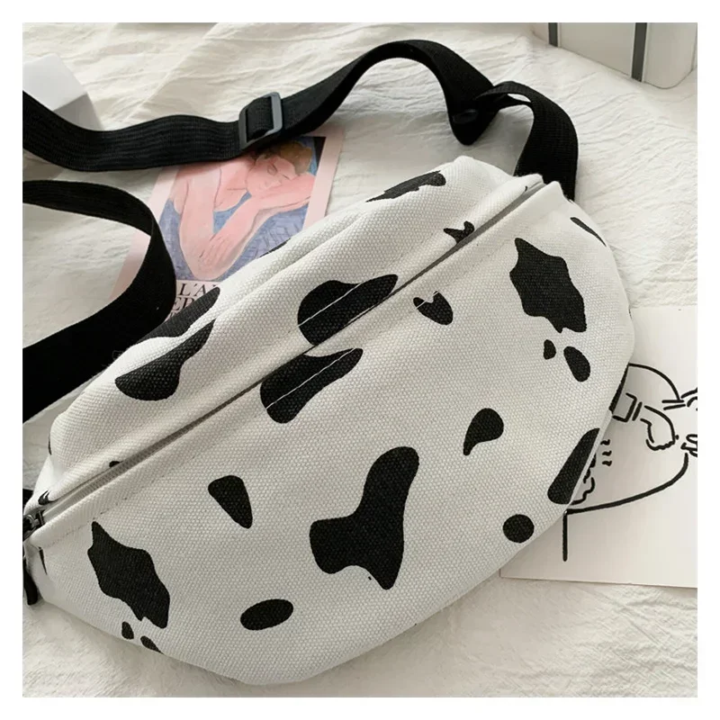 Woman Chest Bag Korea INS Cow Canvas Small Waist Pack Japanese Harajuku Style Wild Girl Cute Student Chest Bag Female Pockets