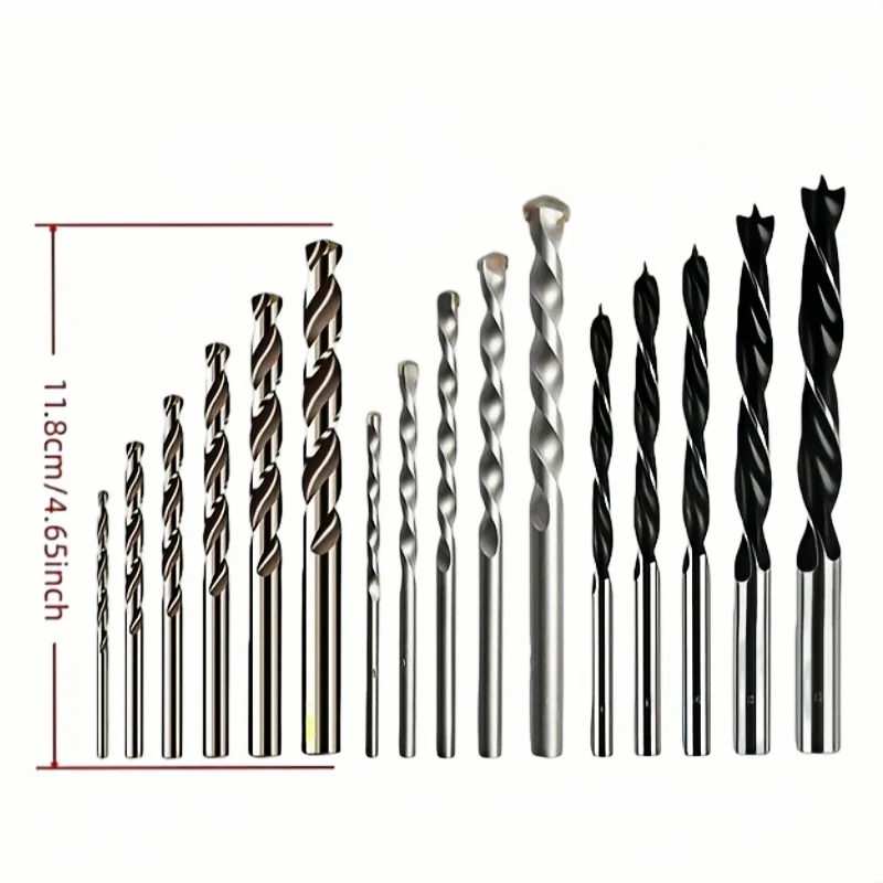 16Pcs Mixed Twist Masonry Wood Drill Bit Set, for Drilling Metal, Wood, Plastic, Brick, Concrete Daily DIY Jobs