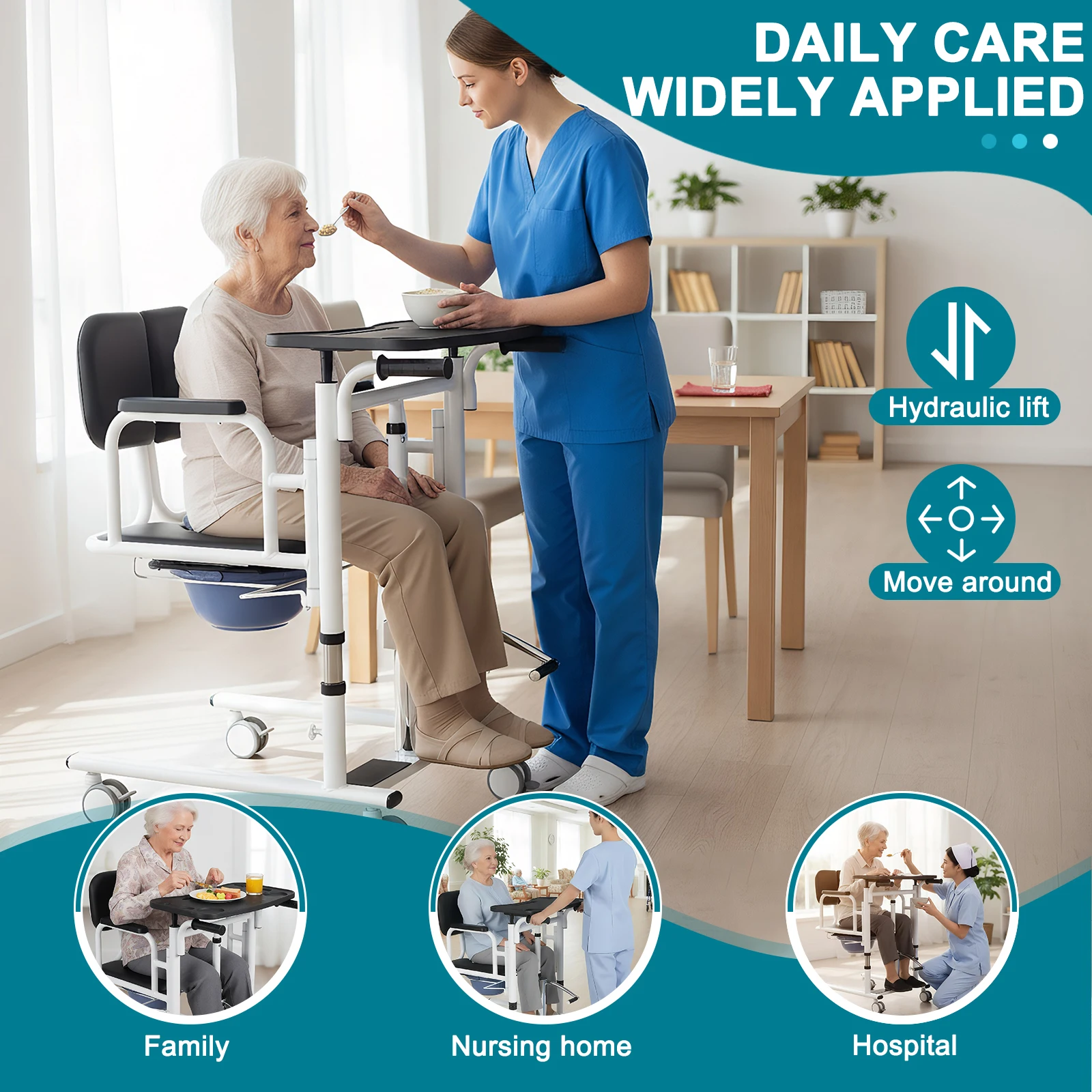 

Elderly Moving Chairs with Caster Medical Disability Transfer Chair 300LBS Load Capacity Anti-Slip for Senior Adults Handicapped