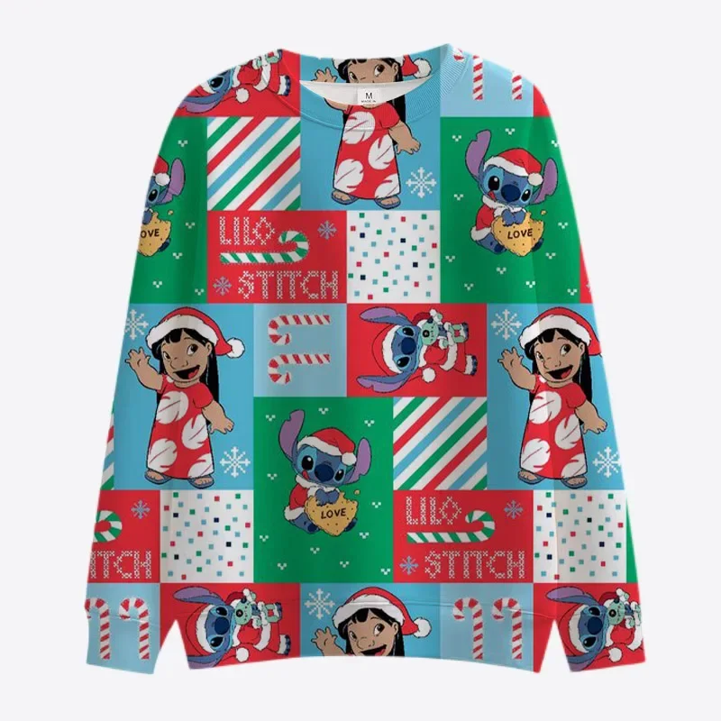 

New Merry Christmas Disney Stitch and Mickey Minnie Fall Harajuku Crew Neck Casual Women's Long Sleeve Sweatshirt Ladies Top Y2K