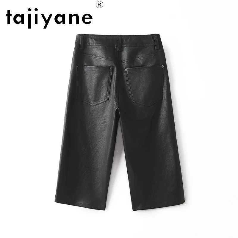 TAJIYANE High Waist Genuine Leather Pants Woman Trousers Stretch Vegetable Tanned Sheepskin Cool Biker Capri Pants of Women 슬랙스