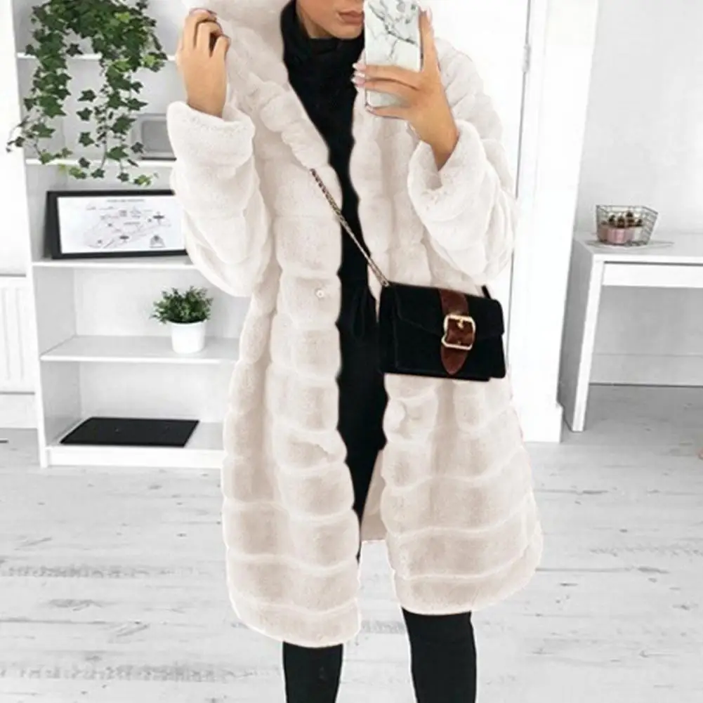 Winter Women Coat Soft Touching Hidden Button Winter Outwear Non-shrink Long Sleeves Lady Coat Women's Clothing For Daily Wear