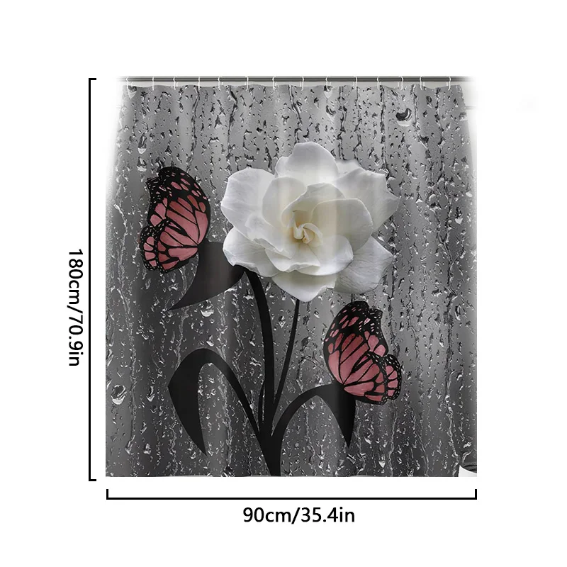 1PC Rose Flower Bathroom Curtain with 12 Hooks 3D Digital Printing Shower Curtain Fashion Polyester Waterproof Bathroom Decor