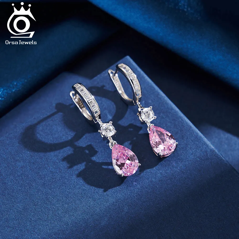 ORSA JEWELS Oryginalne kolczyki ze srebra próby 925, 5A, przezroczyste, różowe kolczyki CZ z rodowanymi kolczykami dla kobiet Biżuteria LZE33 — zdjęcie 5