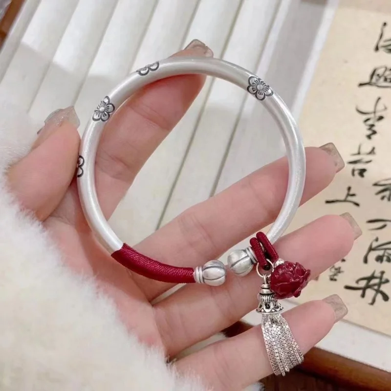 

S999 Твердый тяжелый браслет с кисточкой и проволокой сливы, открытый серебряный браслет