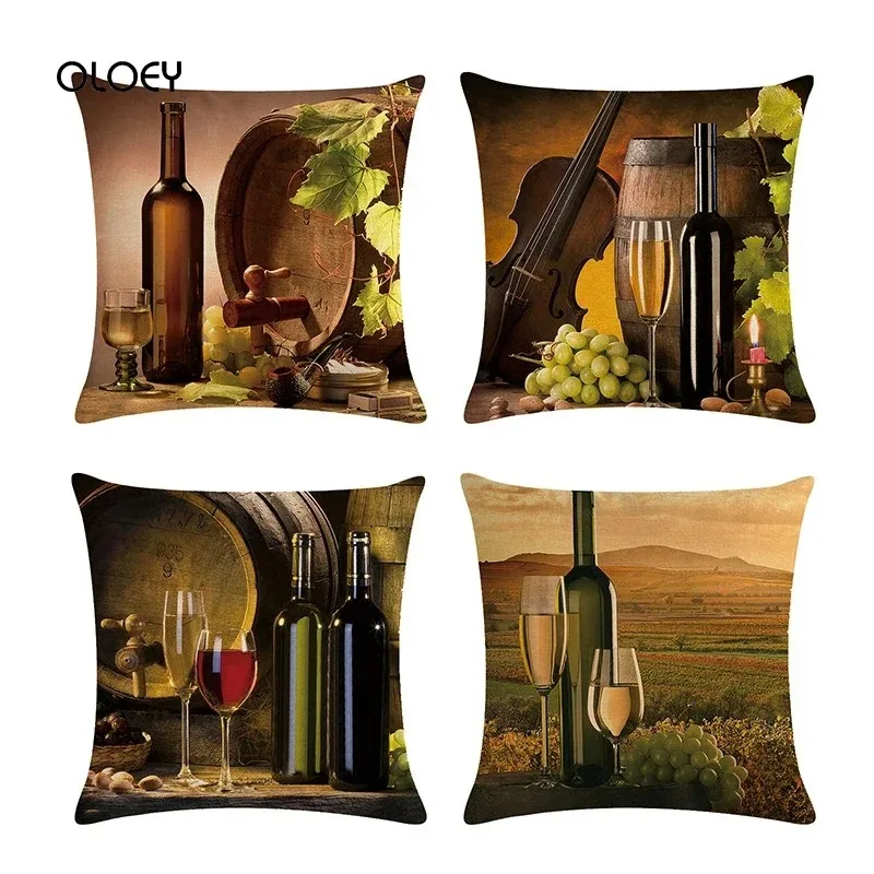 

Чехол на подушку Nordic Wine / льняной чехол с цветочным принтом для дома, спальни, отеля, автомобиля, свадебный индивидуальный подарок 45x45 см.