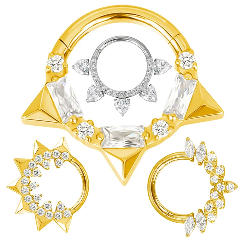 

G23 Titanium EAR Nose PIERC Hinged Segment Hoop Earring Ring Nose Rings Teeth 5 Pear CZ Pave Ring Nose Ring Body Piercing