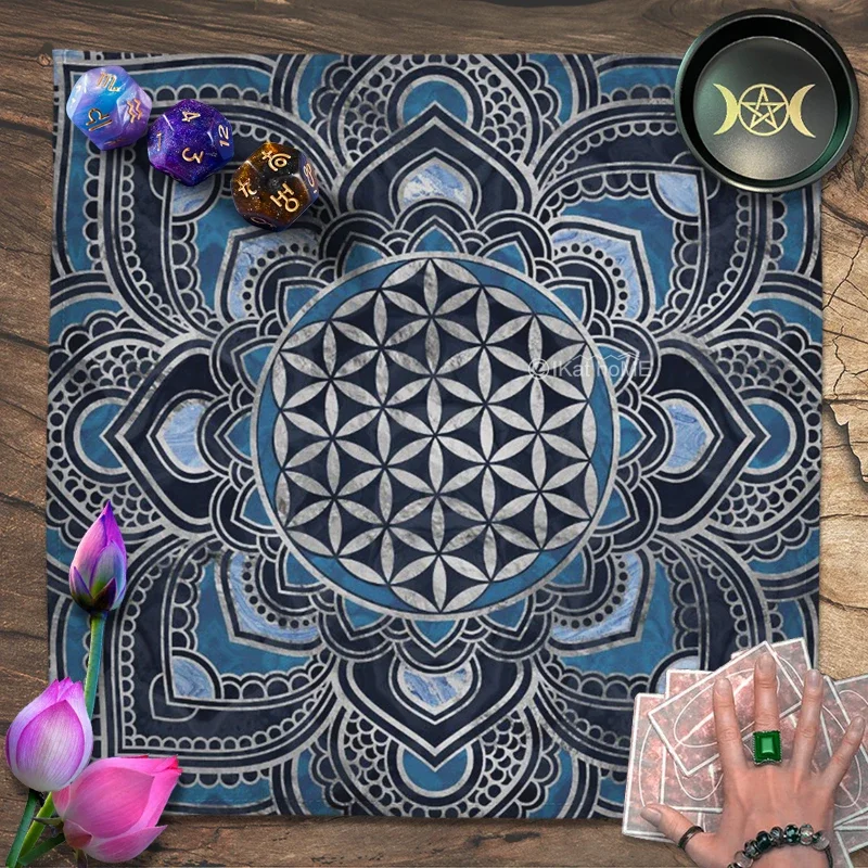 Flower Of Life Mandala Tarot Card Tablecloth Divination Altar Cloth Board Game Solitaire Fortune Astrology Reading Pad Foldable