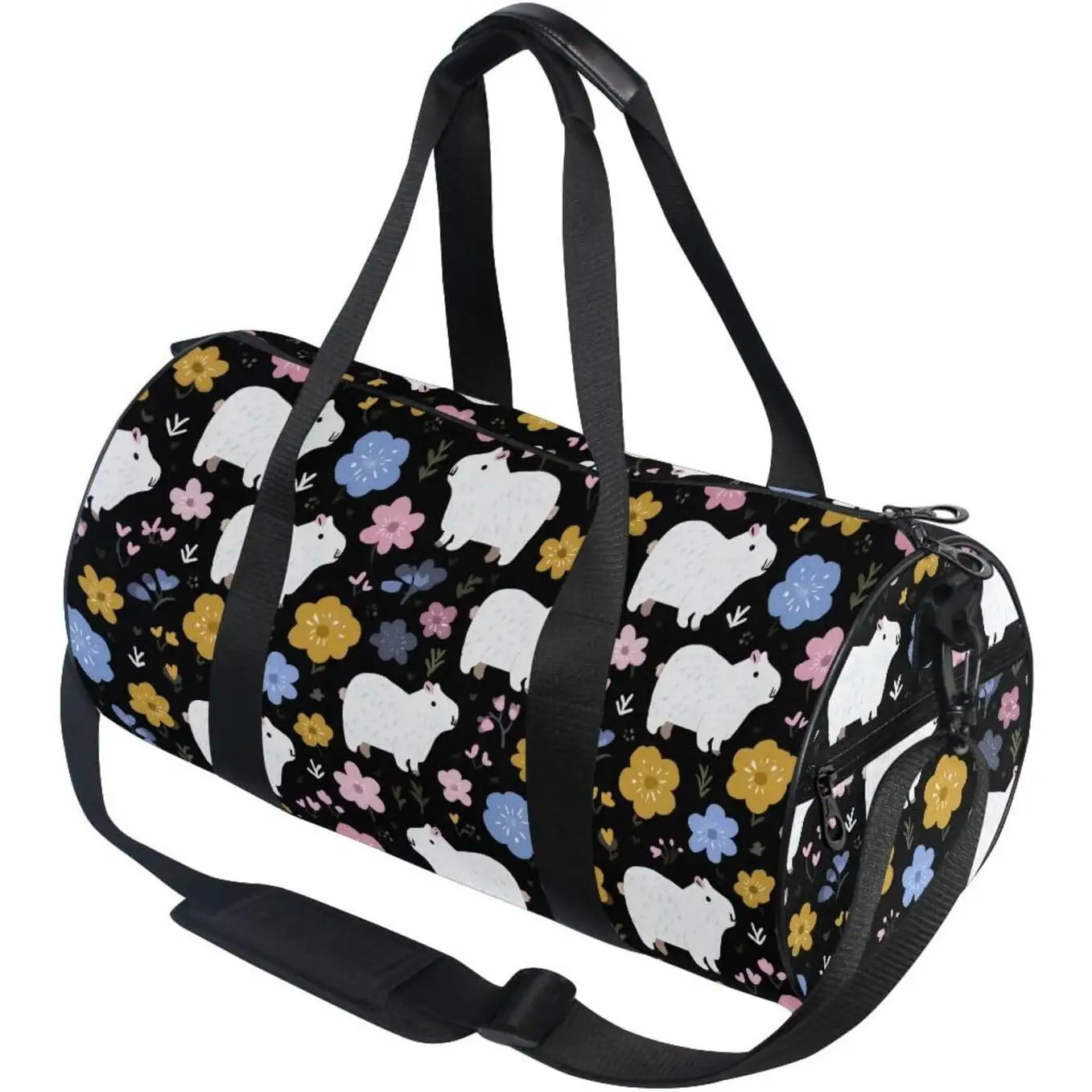

Стильная спортивная сумка-баул с принтом милой белой капибары, регулируемым плечевым ремнем и множеством отделений для хранения