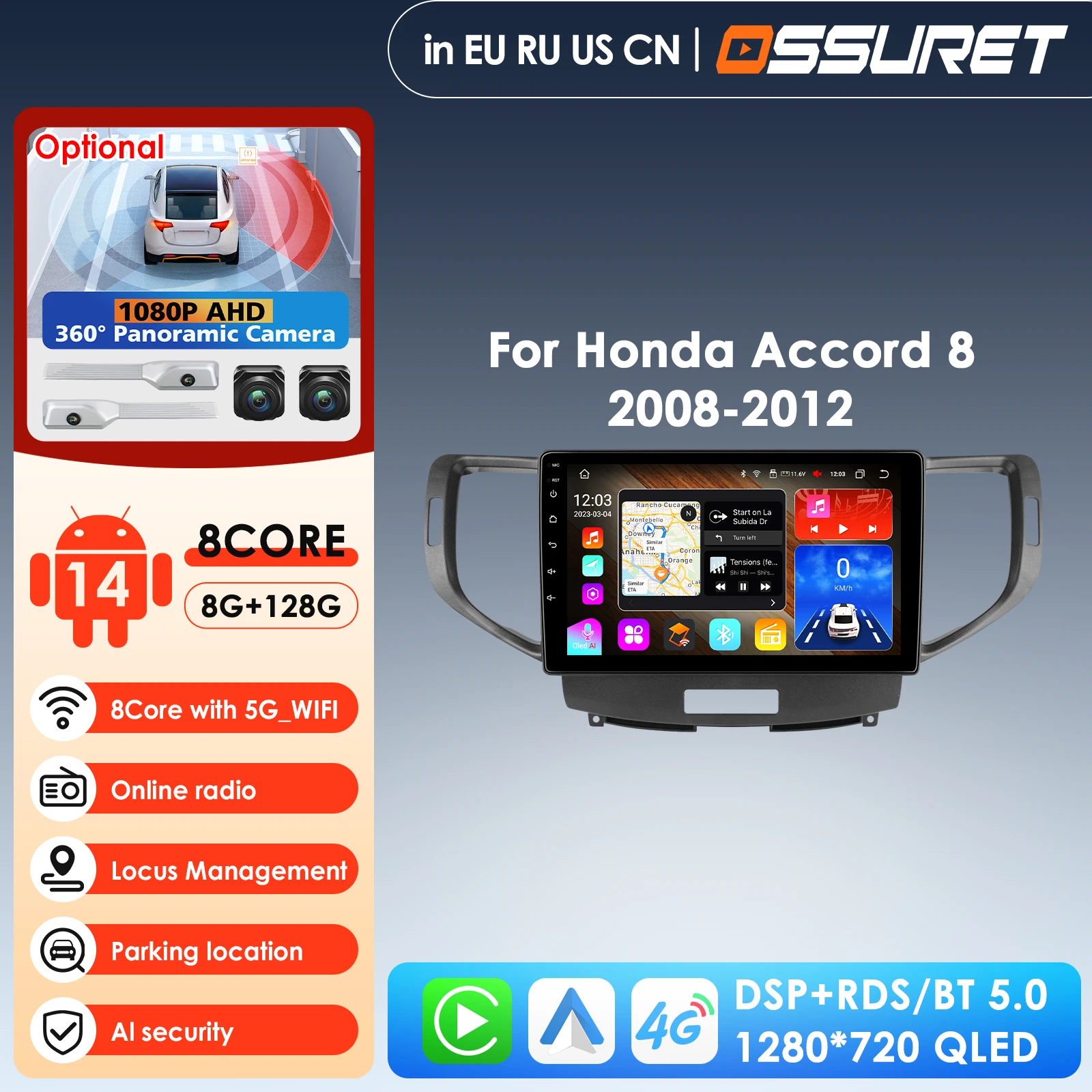 

9-дюймовое беспроводное автомагнитола с CarPlay и Android Auto для Honda Accord 8 2008-2012 Spirior, 4G, GPS, 2DIN, с поддержкой голосового управления AI