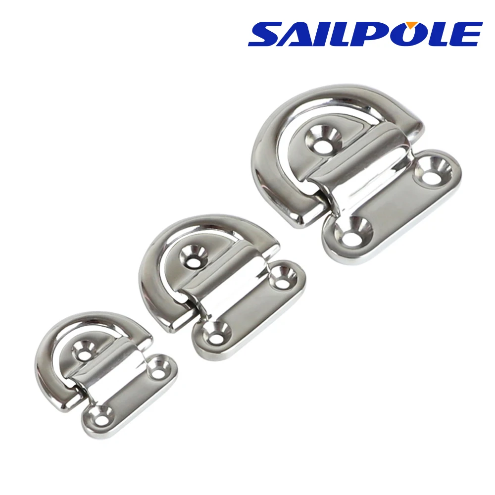 316 Stainless Steel 6 8 10mm Folding Polish Marine boat Deck Pad Eyes lashing D type ring Tie Anchor Fixing Cleat Plate