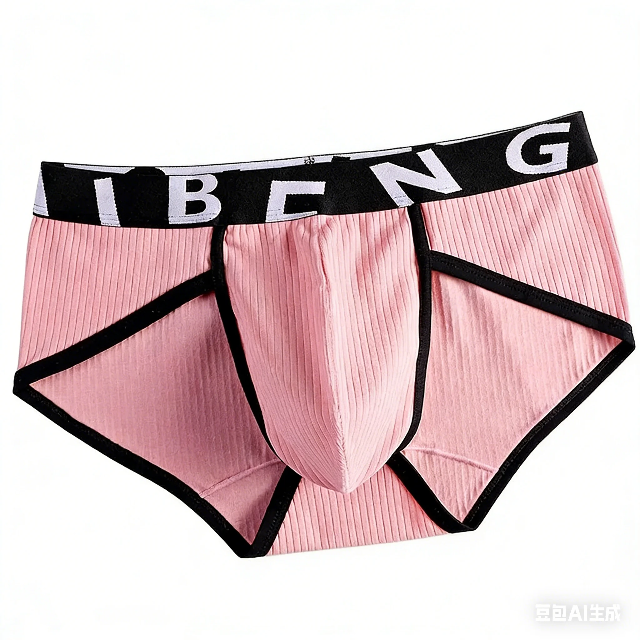 Men's Ribbed Cotton Briefs Pink Black Trim Breathable Low Rise Underwear