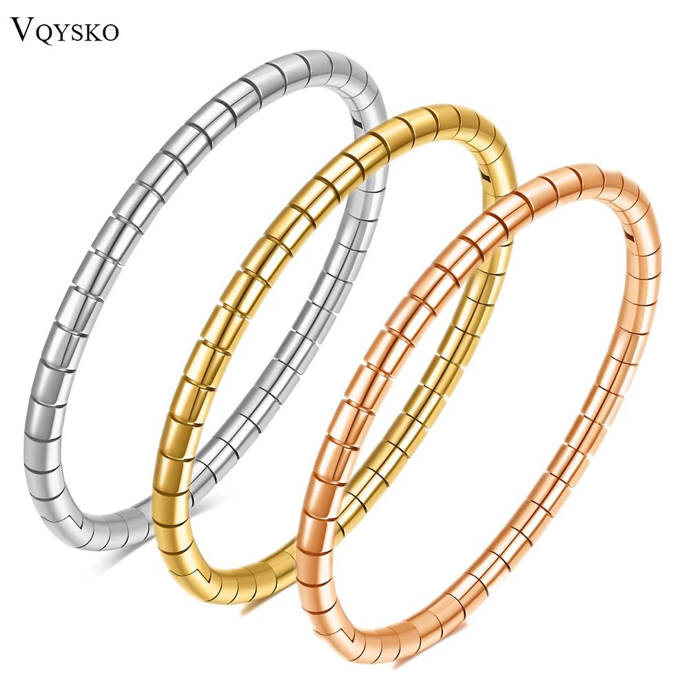 

VQYSKO Stainless Steel Snake Bone Joint Bracelet Circular Square Bamboo Bangle Couple Jewelry Christmas Gift