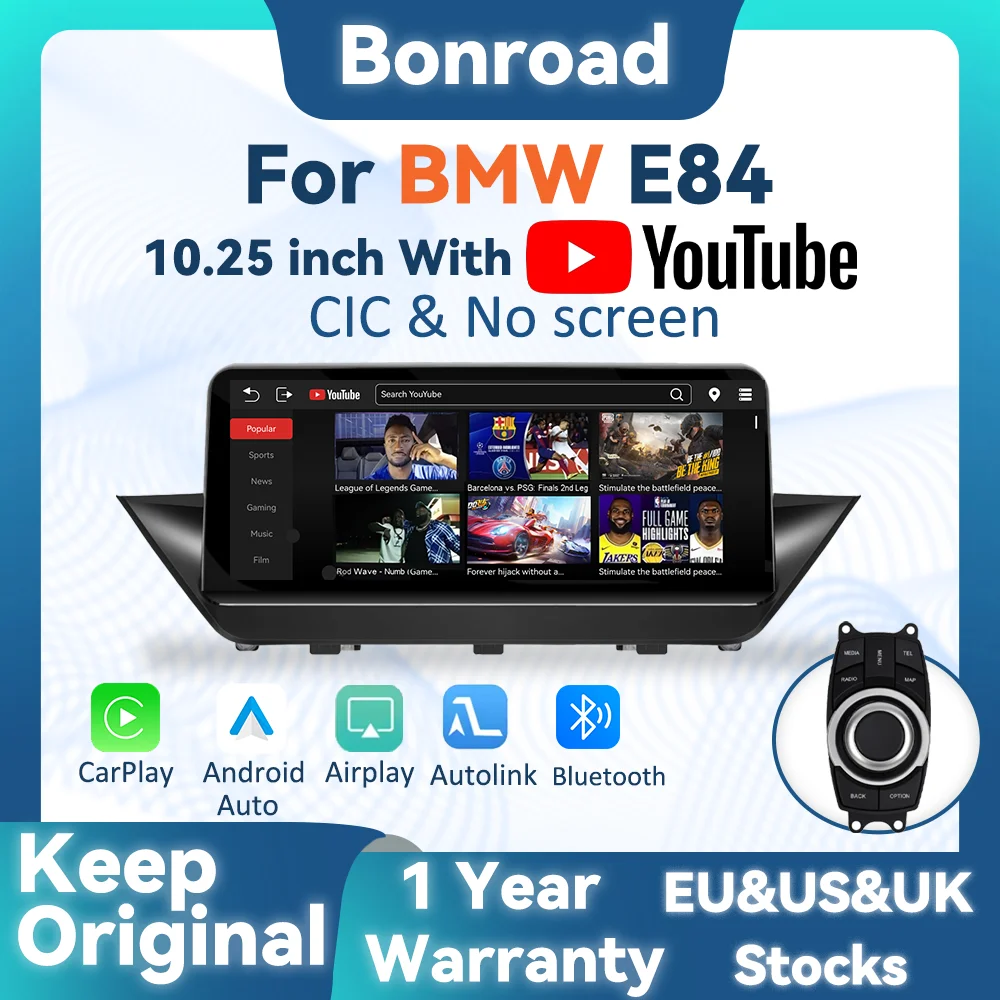 BONROAD 10,25'' Kabelloses CarPlay Android Auto Car Airplay Autolink Mirroring Linux Radio Monitor mit YouTube für BMW X1 E84 Auto-Stereoanlage GPS-Navigation Multimedia-Display Touchscreen
