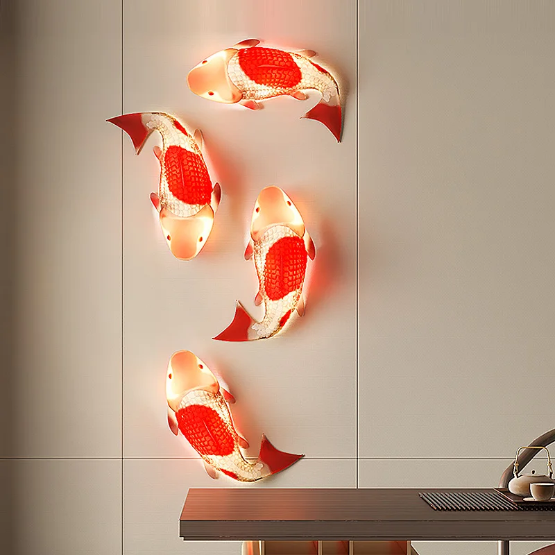 New Chinese Fish-shaped Wall Lamps Tea Room Club Dining Corridor Rooms Entrance background wall decorated carp lamps