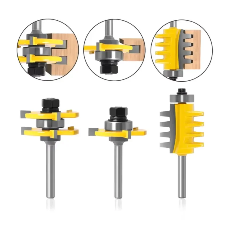 2pcs Tenon and Groove Router Bit Set 1/2 X 1/4 Inch and 1pc Finger Joint Router Bit with 1/4 Inch and 6mm Shank L-N004-6